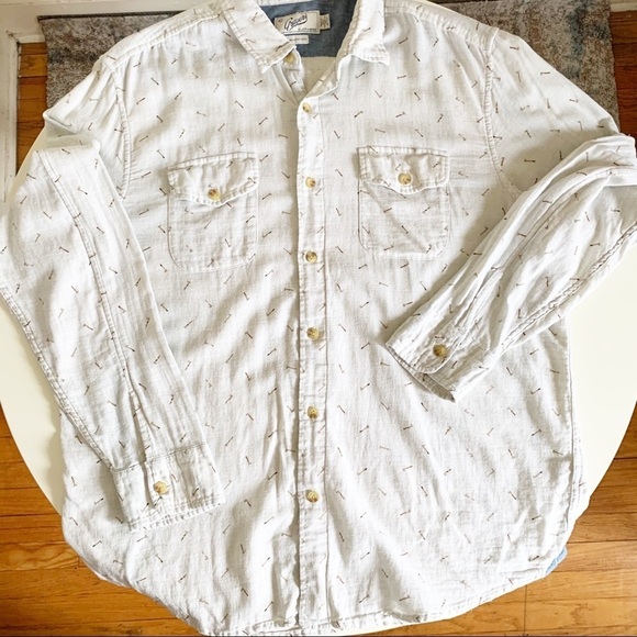 Grayers Throwing Axe Print Twill Button Down Shirt Oatmeal Men’s Size XL - Picture 2 of 8